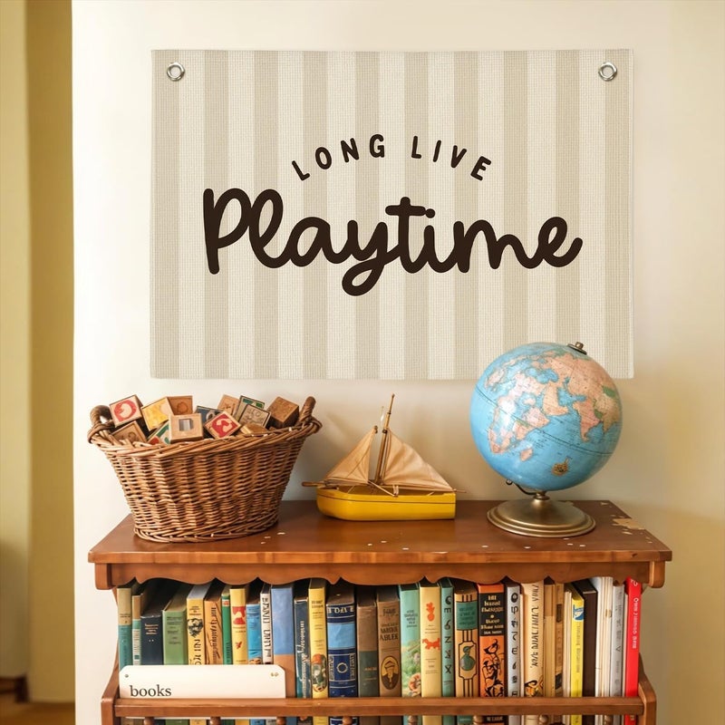 MOFUYU Playroom Decor, Long Live Playtime Linen Canvas Banner – Wall Hanging for Kids Room, Nursery and Toddler Room – Inspirational Decor for Kids Bedroom 30x20 Inch - Image 5